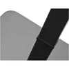 A close-up view of a black metal support strap attached to a gray surface, likely a TV stand. Voir les images du produit