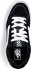 A top-down view of a black and white Vans sneaker. Voir les images du produit