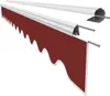 A close-up, angled view of a red awning with a scalloped edge, attached to a white housing. Produktbild-Vorschau