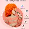 A child wearing a large orange wig and sunglasses is singing into a pink microphone, with icons and text describing different voice modes. Náhľad obrázku produktu