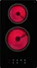 A top-down view of a black electric cooktop with two glowing red heating elements and touch controls at the bottom. Produktbild-Vorschau