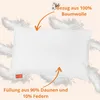 A white pillow is shown with graphic overlays indicating its material composition and features. Anteprima dell’immagine prodotto