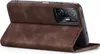 A brown flip case for a smartphone is shown standing upright. Produktbild-Vorschau