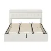 A white upholstered bed frame with a slatted base, shown from the front. Anteprima dell’immagine prodotto