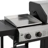A close-up view of a gas grill with a griddle attachment. Produktbild-Vorschau