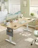 A modern home office setup with a height-adjustable desk, multiple monitors, and a chair. Produktbild-Vorschau