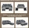 Collage of different configurations of a modular sofa set with storage ottomans. Produktbild-Vorschau