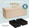 A beige storage bench with two black storage boxes shown below it, along with dimensions and weight capacity information. Anteprima dell’immagine prodotto