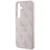 A side view of a pink and gray Guess phone case with a repeating logo pattern. Náhľad obrázku produktu
