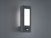 A modern, rectangular outdoor wall light with a motion sensor is mounted on a gray wall. Produktbild-Vorschau
