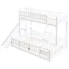 A white wooden bunk bed with a slide and a ladder, set against a white background. Produktbild-Vorschau