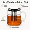 VIVIANA Teekanne Borosilikatglas 1300ml – Edelstahl-Sieb, Produktbild-Vorschau 3