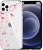 A clear phone case with a floral pattern is shown on a white background, with an iPhone visible inside the case. Produktbild-Vorschau