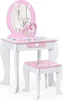 A children's vanity table and stool set with a unicorn theme, presented on a white background. Produktbild-Vorschau