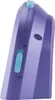 A side view of a purple alarm clock with blue buttons and switches. Produktbild-Vorschau
