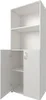 A white cabinet with two shelves and two doors, one of which is open. Produktbild-Vorschau