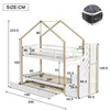 A diagram showing the dimensions of a bunk bed with a pull-out trundle and stairs. Produktbild-Vorschau