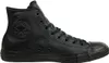 A black leather Converse Chuck Taylor high-top sneaker is shown against a white background. Produktbild-Vorschau
