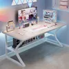 A modern gaming desk setup with a computer, monitor, keyboard, and accessories, illuminated by ambient lighting. Produktbild-Vorschau