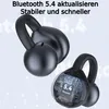 A close-up marketing image of two black open-ear Bluetooth headphones against a light gray and white background with circuit board graphics. Produktbild-Vorschau