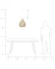 A diagram showing a hanging lamp and a table with a person silhouette to indicate scale. Podgląd zdjęcia produktu