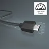 A close-up of an HDMI cable connector with a marketing graphic indicating high speed. Voir les images du produit