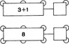 Two diagrams showing a rectangular box with numbers and a smaller square box connected by a line, with circles at the corners of the boxes. Produktbild-Vorschau