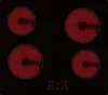 A top-down view of a black electric stovetop with four heating elements glowing red. Produktbild-Vorschau