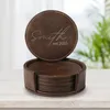 sada 6 kulatých tmavě hnědých kožených podtácků 10 cm s Náhled obrázku produktu 2