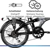 Close-up of the rear wheel and drivetrain of a bicycle, with text overlays describing features. Produktbild-Vorschau