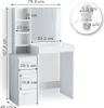 A diagram showing the dimensions of a white vanity table with a mirror and drawers. Anteprima dell’immagine prodotto