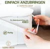 Hands are shown adjusting a white mattress protector on a mattress. Produktbild-Vorschau