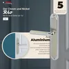 A marketing image showcasing a silver door handle set with descriptive text and a warranty badge. Produktbild-Vorschau