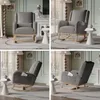 A collage of four images showing a gray rocking chair from different angles in a room setting. Produktbild-Vorschau