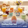 Eierbecher 6er Set 6 Motive Steingut bunt 5x4cm mehrfarbig Produktbild-Vorschau 3