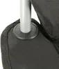 Close-up of the base of a camping chair leg, showing the black rubber foot attached to the gray metal pole and the black fabric of the chair. Náhled obrázku produktu