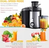 A juicer with fruits and vegetables, and two different speed settings illustrated with fruit examples. Náhled obrázku produktu