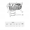 A technical drawing of a drainage component with a table of dimensions. Produktbild-Vorschau