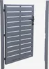 A gray aluminum garden gate with a black handle and lock is shown against a white background. The gate is partially open. Anteprima dell’immagine prodotto