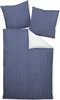 A set of bedding including a duvet cover and two pillowcases, all with a blue and white pinstripe pattern. Produktbild-Vorschau