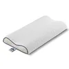 A white orthopedic pillow with a blue trim is shown on a white background. Produktbild-Vorschau