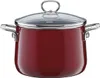 A red pot with a glass lid and silver handles. Náhled obrázku produktu