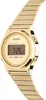 A close-up, studio shot of a gold-colored digital watch. Produktbild-Vorschau