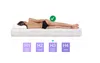 A person lying on a mattress, demonstrating spinal alignment, with mattress firmness options shown below. Produktbild-Vorschau