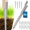 A product shot of ground screw anchors for fences and pavilions, with a section showing one anchor installed in the ground. Náhľad obrázku produktu