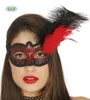 Rot und schwarz verzierte Maske mit Feder, 1 Stk. Produktbild-Vorschau 1