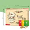 A product shot of a tea advent calendar with dimensions indicated. Produktbild-Vorschau