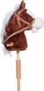 A close-up studio shot of a brown hobby horse with a white mane and tan bridle, isolated on a white background. Produktbild-Vorschau