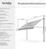 Diagram showing dimensions and technical data for a retractable awning. Náhled obrázku produktu