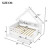 A diagram of a white wooden bed frame with dimensions indicated by lines and numbers. Produktbild-Vorschau